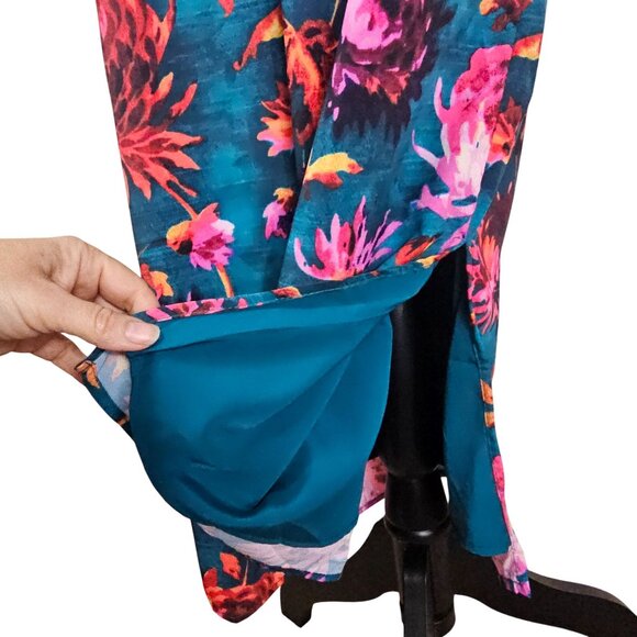 Hope & Ivy Green‎ Floral Midi Dress 8 High Neck Vibrant Bloomcore Button Detail - Picture 5 of 16